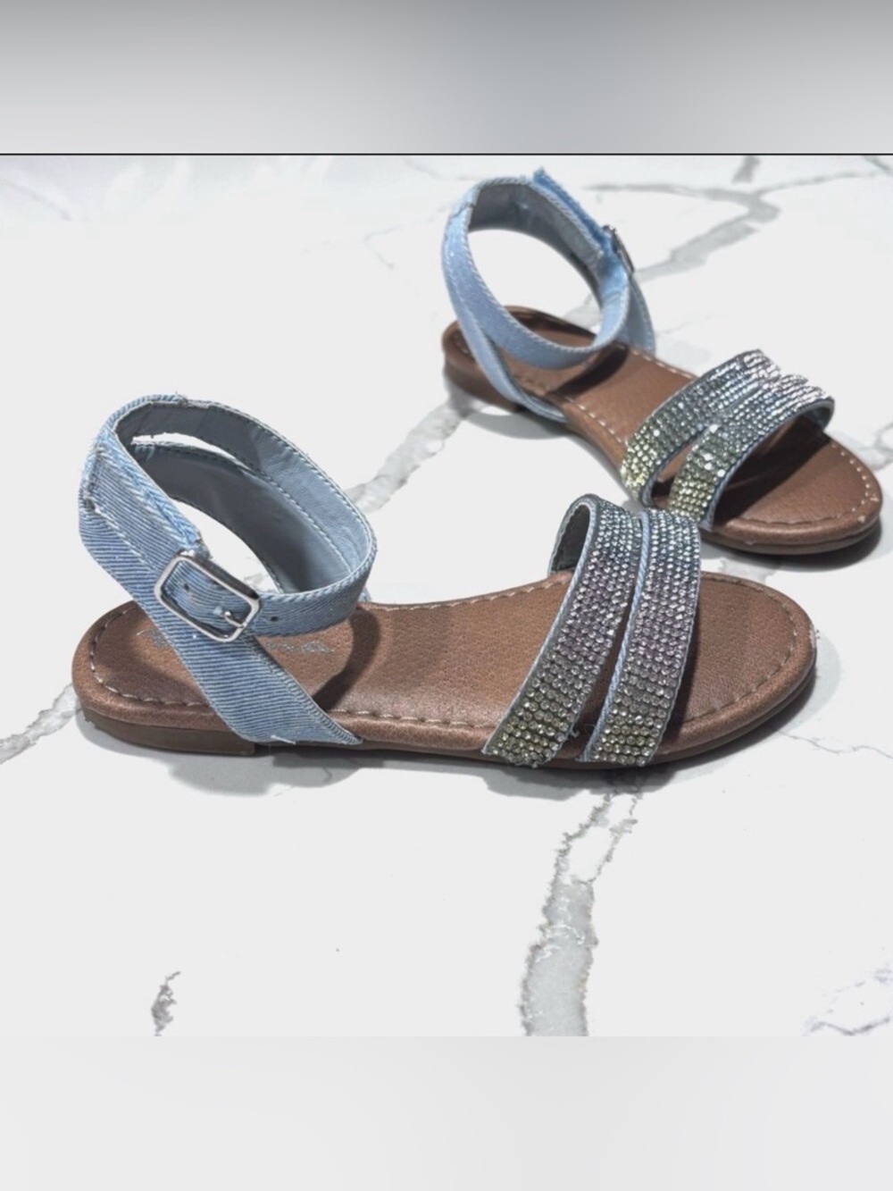 Nina Cameena Blue Denim Rhinestone Girls Strappy Sandals Size 10 Toddler Tan